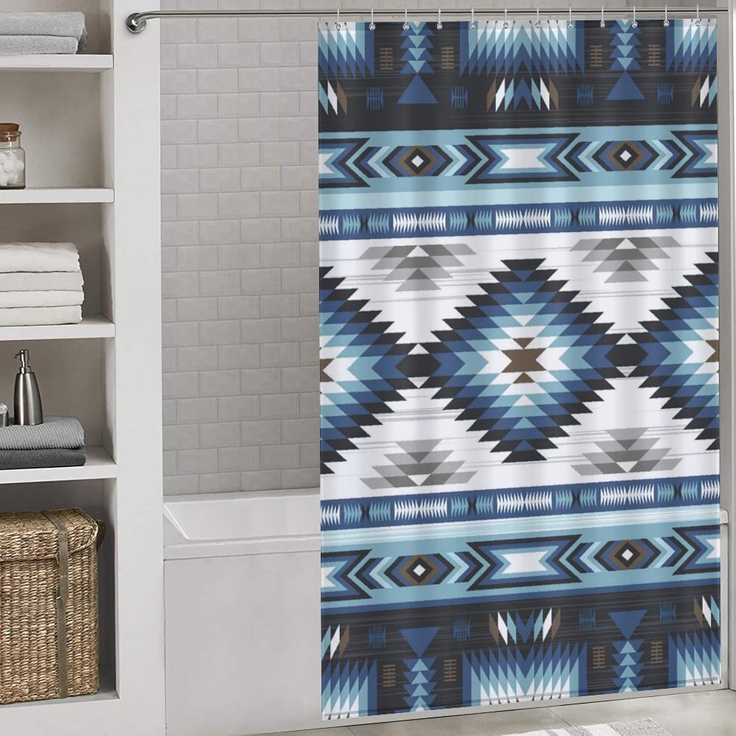 Aztec Shower Curtain, Vintage Native American Western Ethnic Tribal Abstract Geometric Pattern Shower Curtain Sets for Bathroom Fabric Bath Curtain 12 Hooks 55x72Inch（140x183cm）