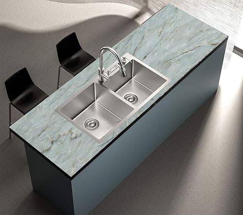 Miniatura 7 de Yancorp Papel de contacto verde y blanco extraíble, encimeras de despegar y pegar, papel tapiz de mármol impermeable, autoadhesivo para despegar y