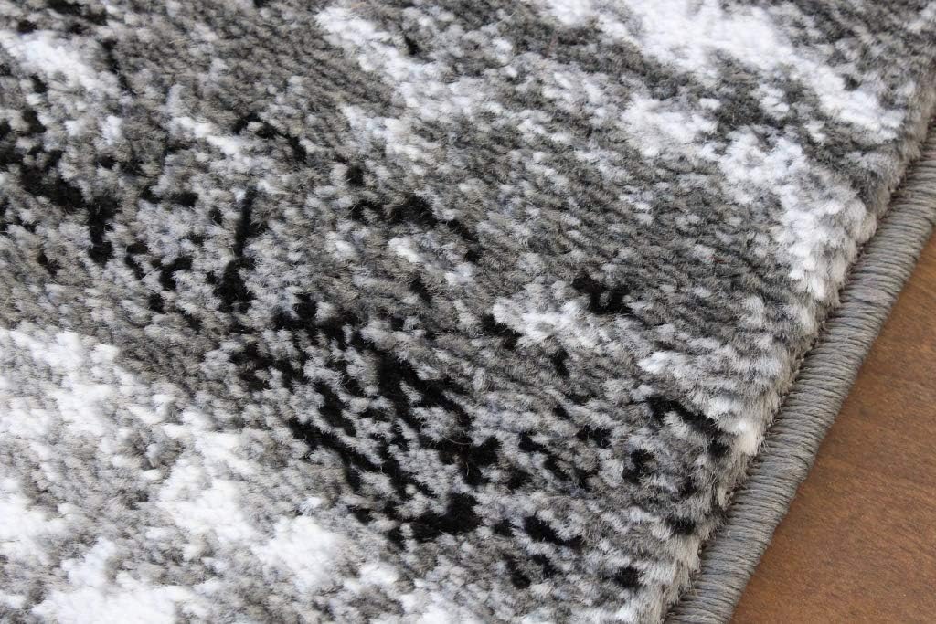Masada Rugs, Stephanie Collection Area Rug Modern Contemporary Design 1102 Grey White Black (2 Feet 4 Inch X 11 Feet) Long Runner