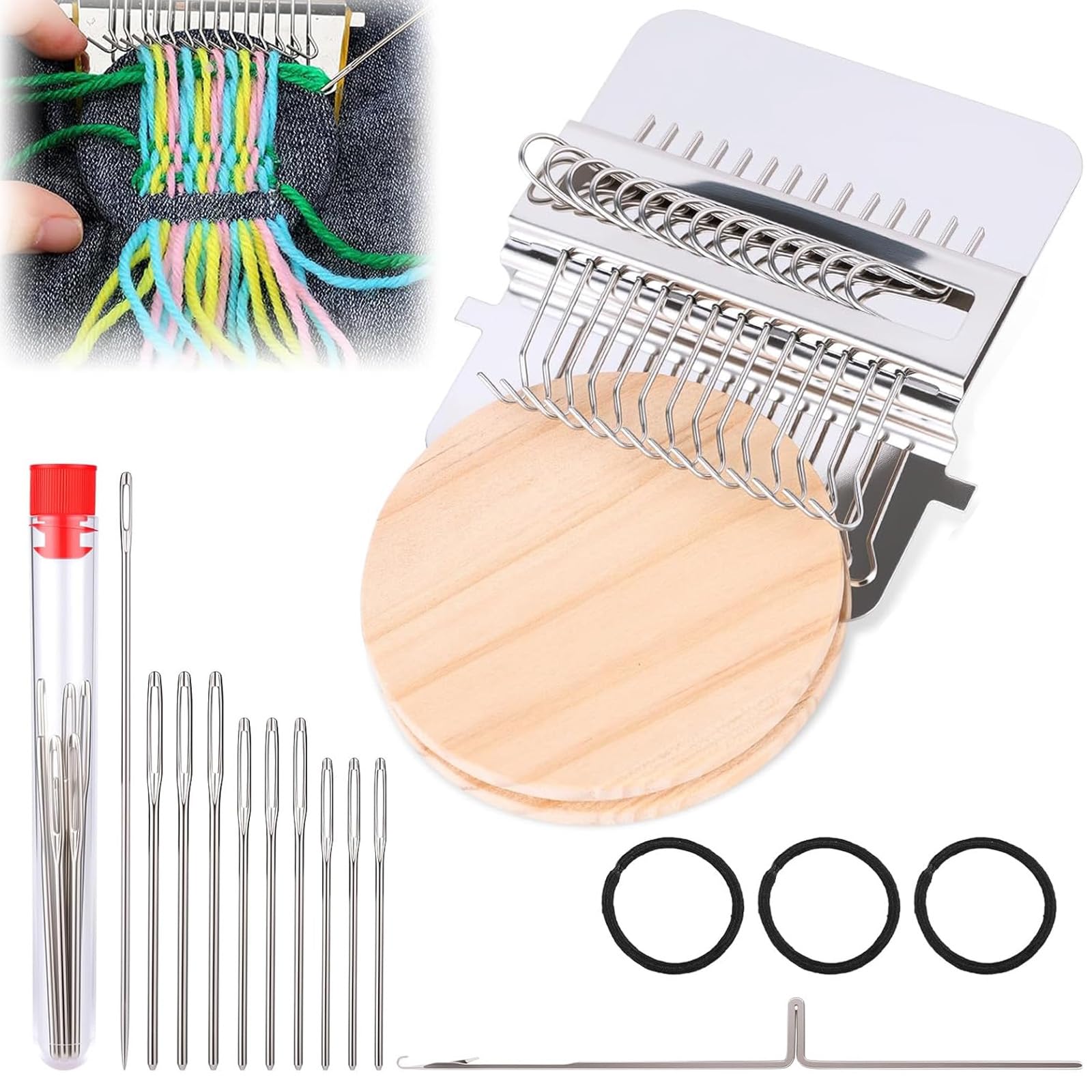 PatchMaker 2.0 Kit, Loom Knitting Kit for Beginners, Mini Portable Patch Darning Loom with 14 Hooks, Sewing Repair Weaving Tool Set, Craft Supplies-image-7