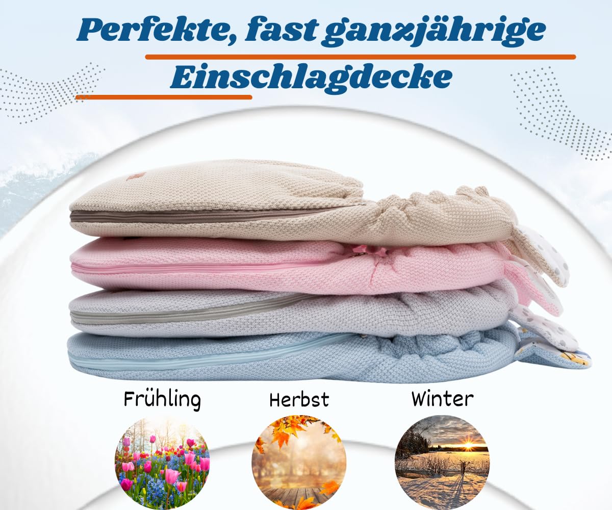 Mikos Coperta per ovetto, autunno inverno, sacco nanna con cerniera, 100% cotone GOTS Zert. coperta a maglia con imbottitura, universale, per passeggini, primavera, Maxi Cosi a 3 punti (50) (rosa)