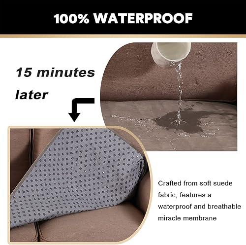 Miniatura 5 de Funda de cama 100% impermeable para perro, funda de cojín de terciopelo de gamuza para sofá biplaza, protector de sofá seccional para mascotas,