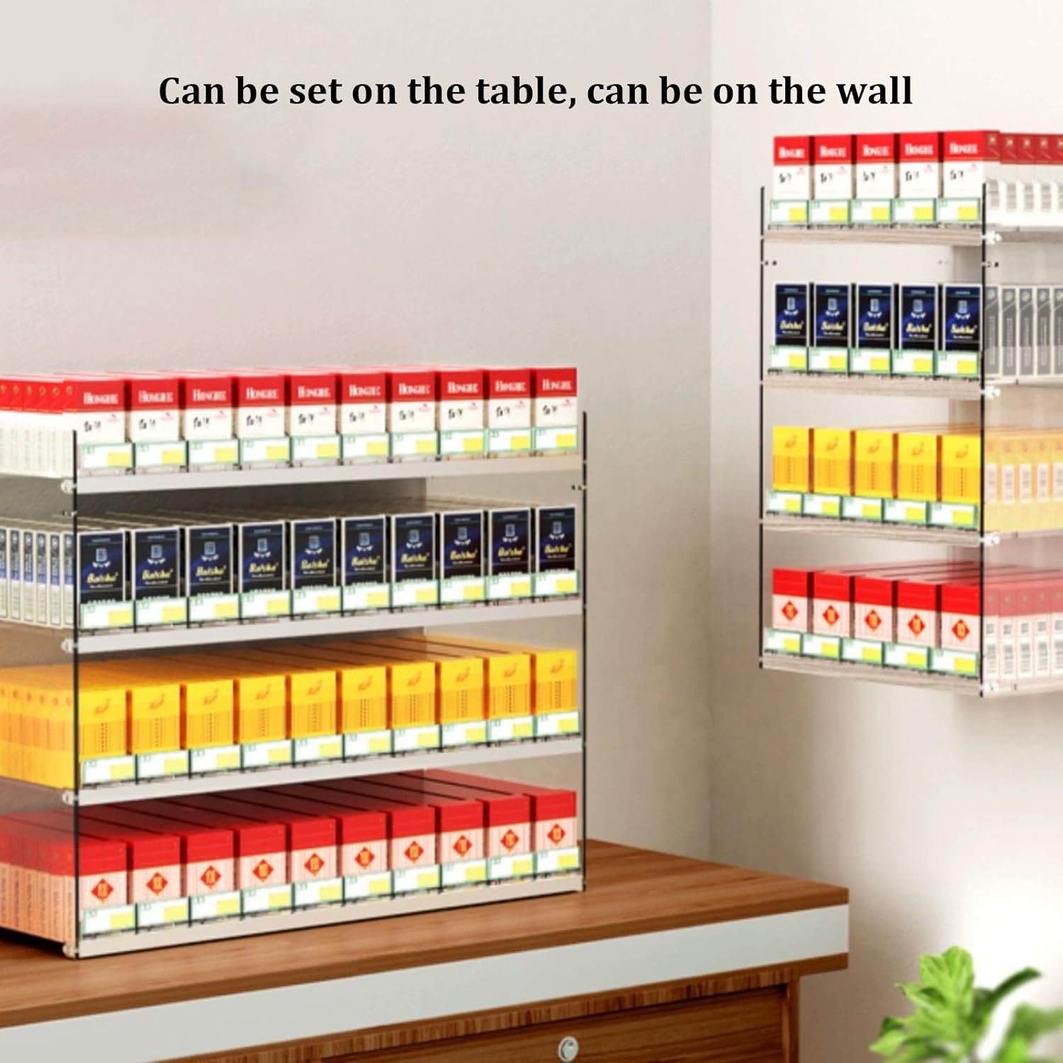 10-Pack Cigarette Holder Display Stand, Automatic Pusher Tray for Tobacco Retail, Supermarket Organizer Rack, Clear Floating Shelf for Easy Access, Matchbook Divider for Retail Stores