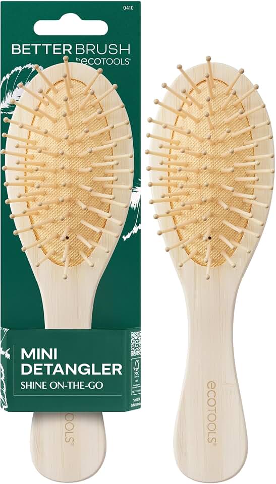 EcoTools Mini Detangler Hairbrush, Brush For Wet Or Dry Hair, Heat Resistant, Mini Hairbrush Gently Detangles & Styles, Travel-Size Paddle Brush, Renewable Bamboo, Vegan & Cruelty-Free, 1 Count