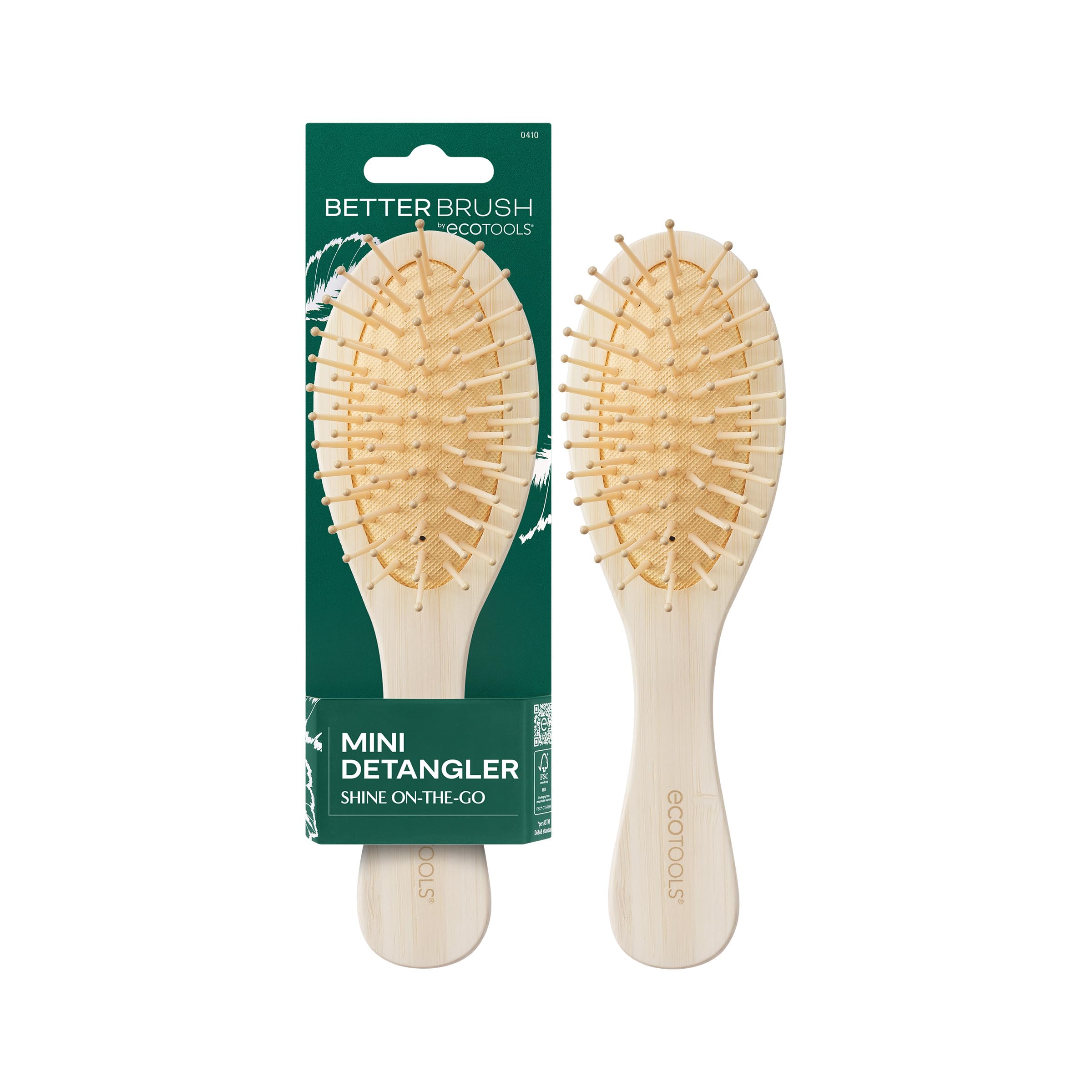 EcoTools Mini Detangler Hairbrush, Brush For Wet Or Dry Hair, Heat Resistant, Mini Hairbrush Gently Detangles & Styles, Travel-Size Paddle Brush,