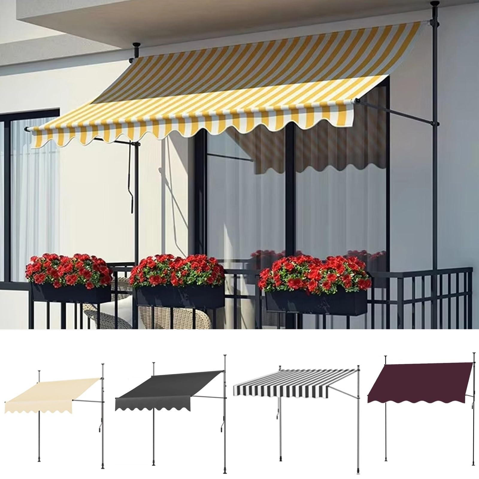 Toldo retráctil manual de 3,5x1,2 m sin tornillos para patio y jardín
