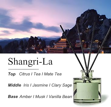 Reed Diffuser Set, 50ml(1.69oz) Long Lasting Home Fragrance Reed Diffusers, Aromatherapy Scented Oil Diffuser for Home, Bathroom, Office Decor, Includes 5 Sticks(Shangri-La)