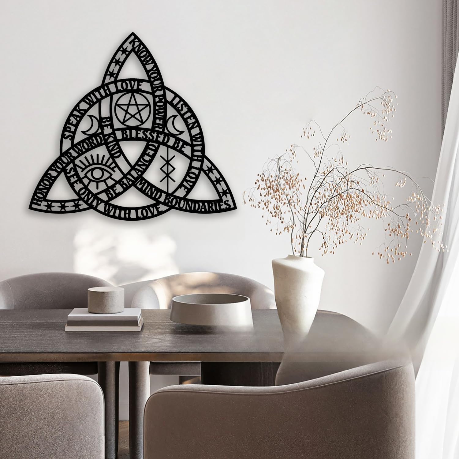 Celtic Rope Knot Metal Wall Decor - Infinity Symbol Triquetra Knot Room Decor Wall Art Home Decor for Living Room, Bedroom, Dining Room, Office (Black)