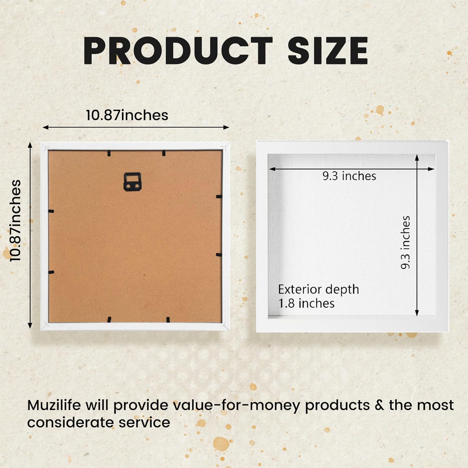 QDSSDECO 10"*10" Shadow Boxes Display Cases with Soft Linen Back Deep Wood Glass 3D Shadow Box Set for Wall and Tabletop, 3 Pack White