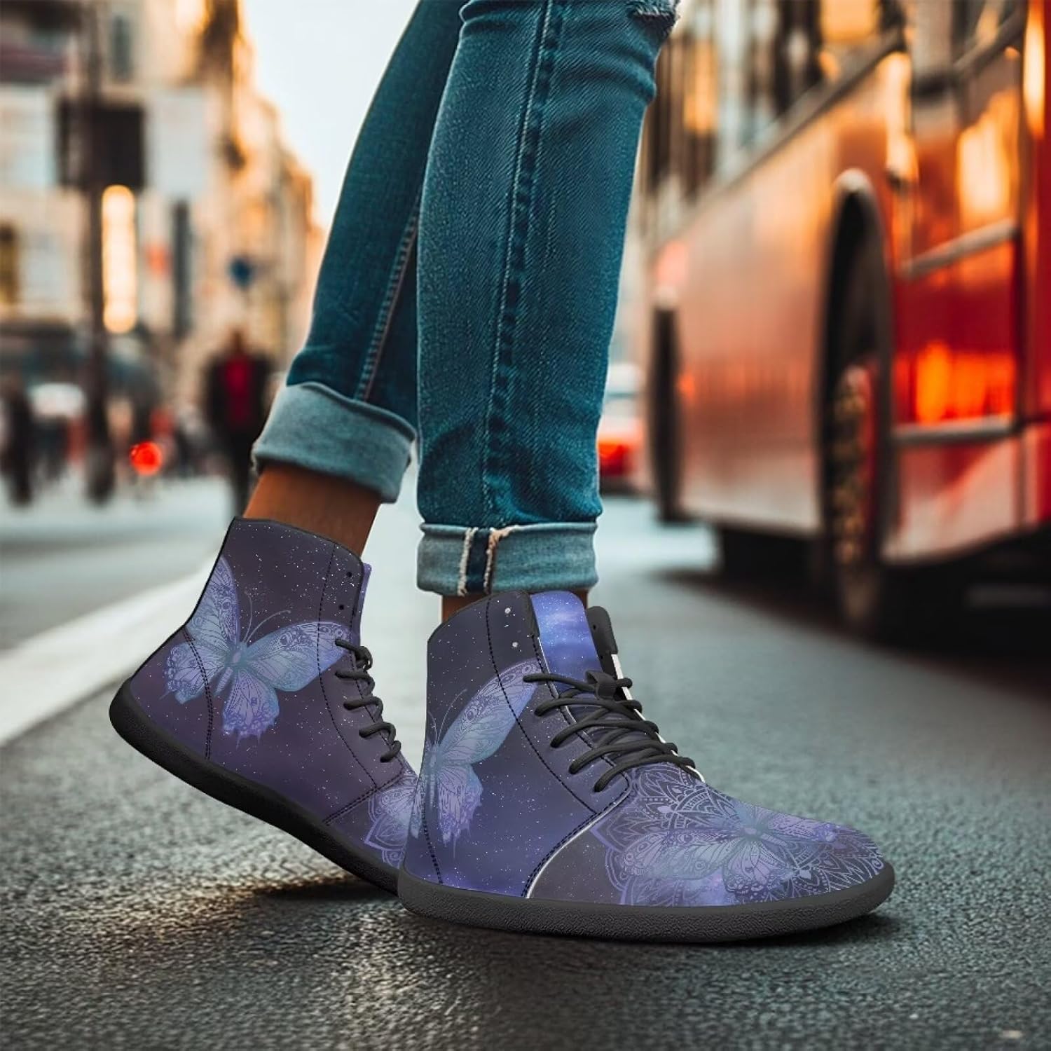 Jeiento Mens Womens High Top Barefoot Sneakers Boho Mandala Shoes Wide Toe Box Zero Drop Shoes Casual Footwear Trainer Sneaker