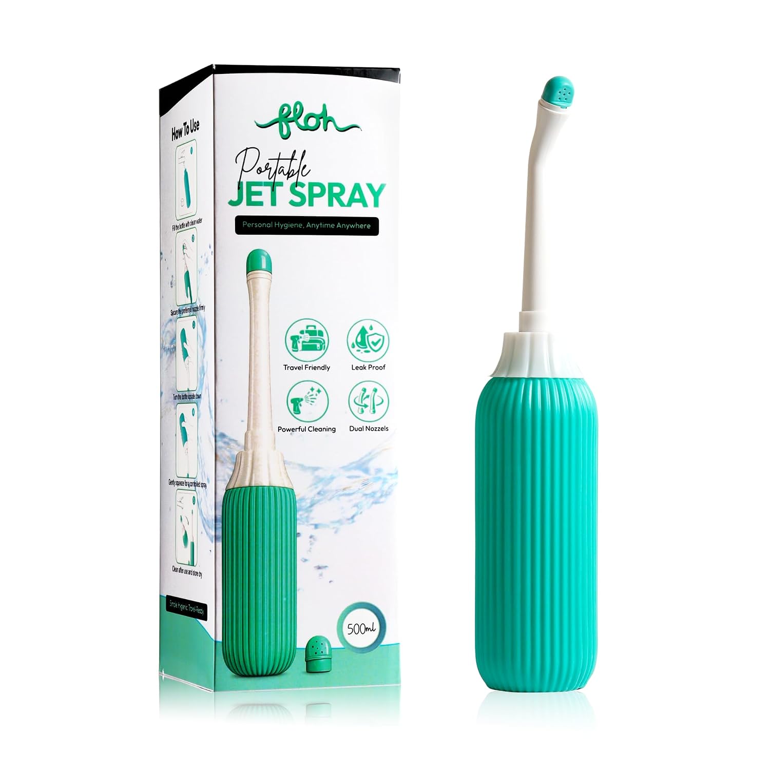 FLOH Portable Jet Spray for Personal Hygiene (500ml) | Travel Bidet Bottle for Toilet | Leak Proof Handheld Jet Spray | Du...