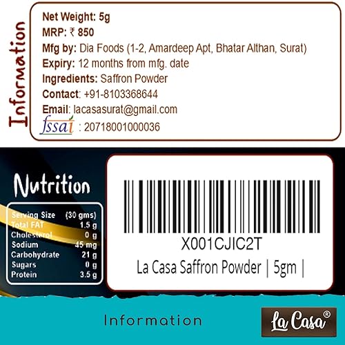 Miniatura 2 de La Casa Polvo de azafrán  Polvo original de Kesar de Cachemira  Grado orgánico premium A++  para rostrobelleza  Azafrán natural puro y fino  0.18