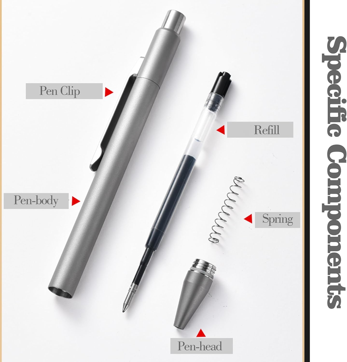 Hamans Ballpoint Pen 5.39" Length Titanium Alloy Ballpoint Pen with Clip Writing Pocket Pen for Business Office Daily Use