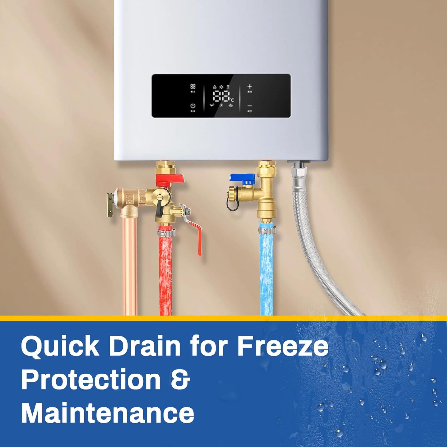 3/4 Inch GUOFIS IPS Tankless Water Heater Valve Kit with Pressure Relief Valve(3/4"FIPx 3/4" PEX Crimp F1807),1 Set Water Heater ValveKit