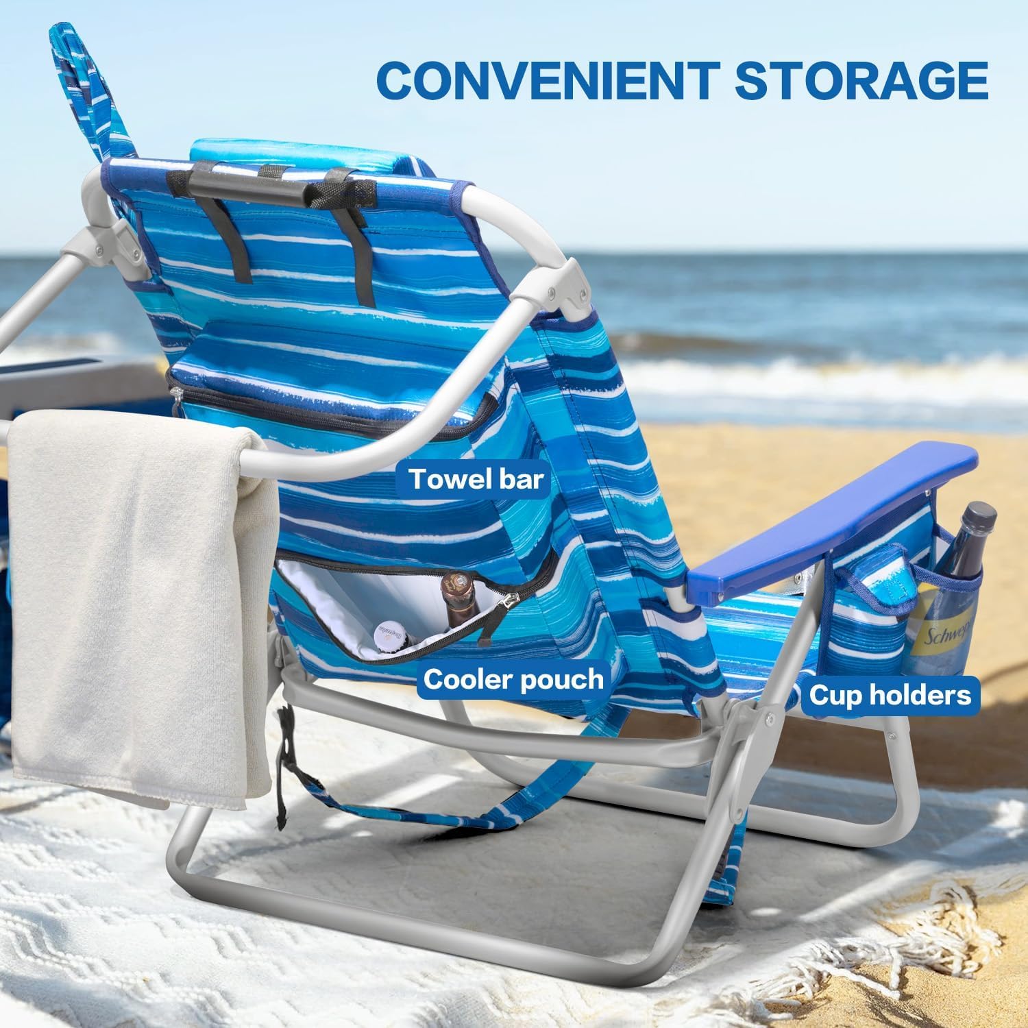 LEMBERI Backpack Beach Chair with Umbrella for Adults,1/2 Pack Folding Heavy Duty Camping Chair with Large Pockets and Cup Holder,Adjustable high Beach Lounge Chairs with Towel Rack (1, Blue)