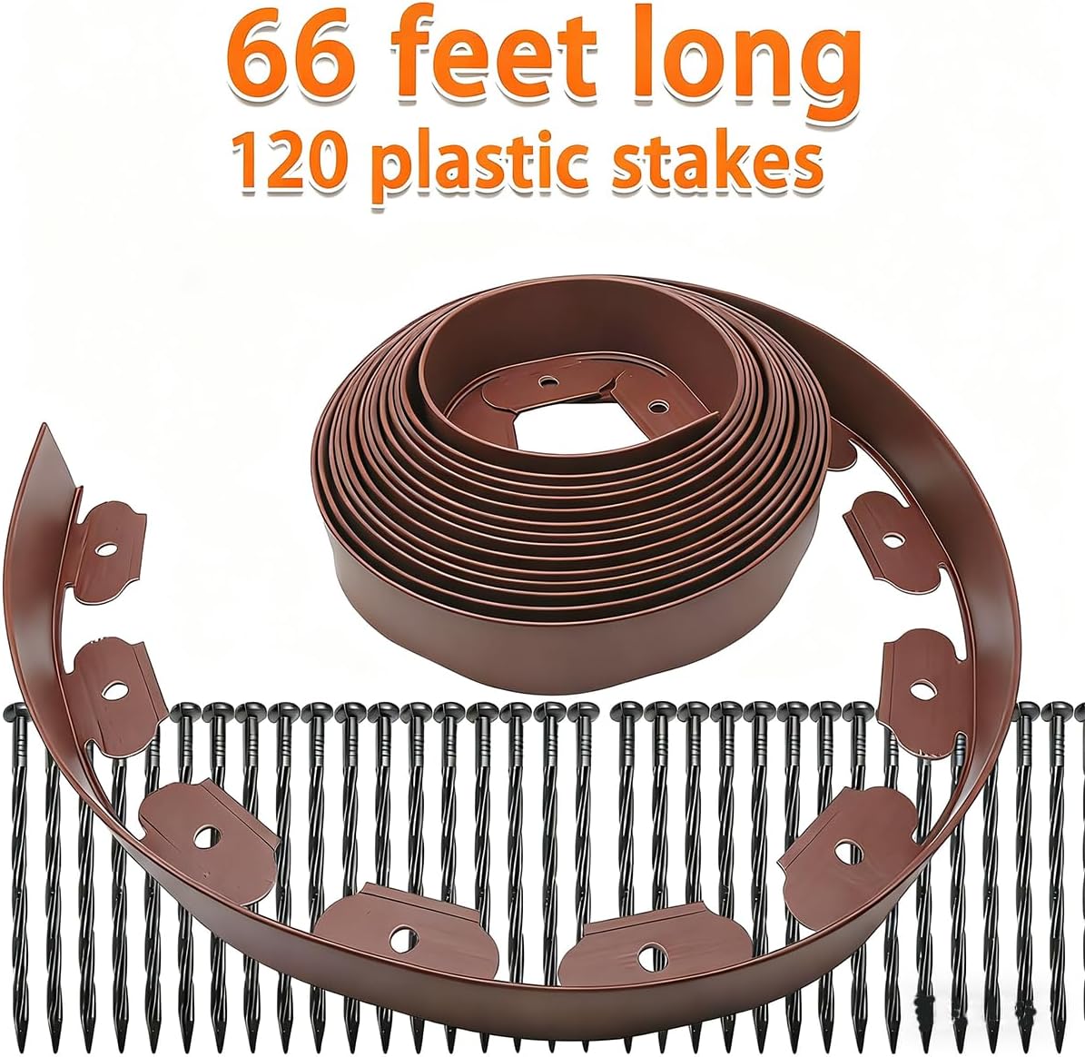 Landscape Edging，2inx66FT Garden Edging with 120 Spikes for Lawn(66feet-Brown)