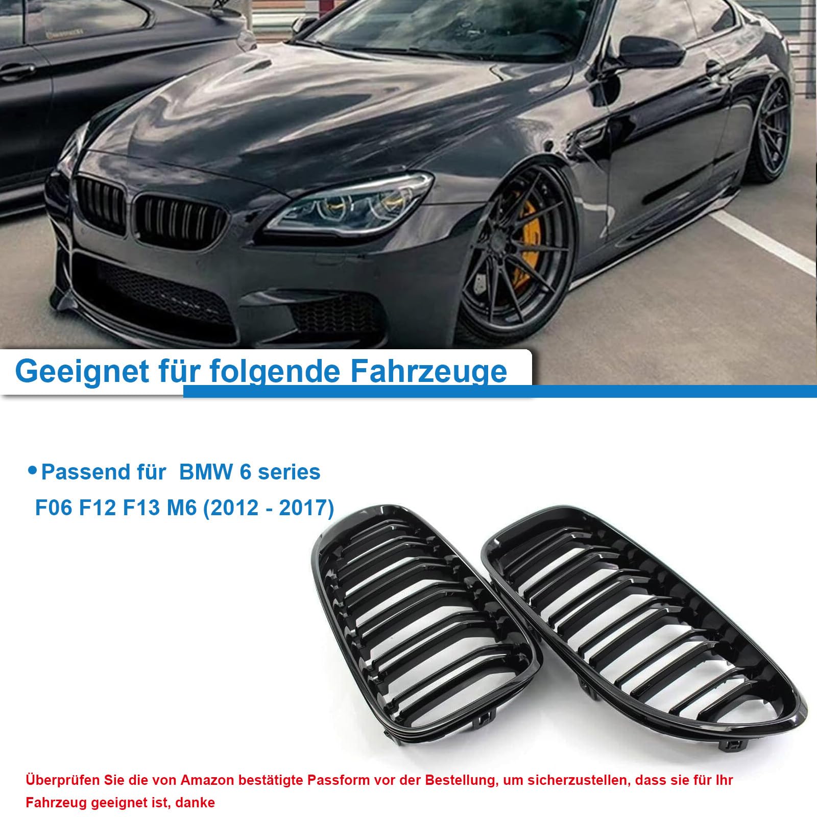 F06 Griglie di Anteriore per BMW Serie 6 F06 F12 F13 Griglie Paraurti Nere Lucide i Griglie Radiatori a doppio rene frontali 2012-2017 (Non adatto per 6er GT)