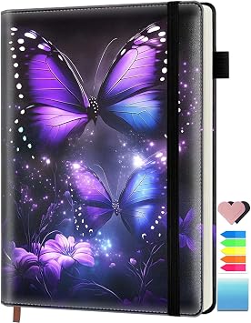 Lined Journal Notebook for Women Men, 200 Pages Hardcover Leather Journals for Writing, A5 Journaling Notebooks for Business Work School Note Taking, College Ruled Journal, Purple Butterfly