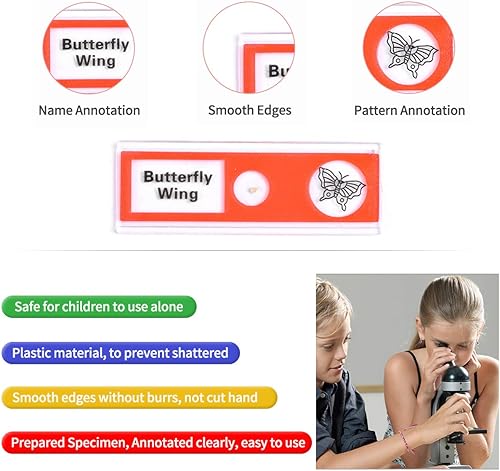 Miniatura 4 de Cainda - Diapositivas de microscopio preparado de plástico para niños, 48 unidades, animales, insectos, plantas, flores, muestras de microscopio,