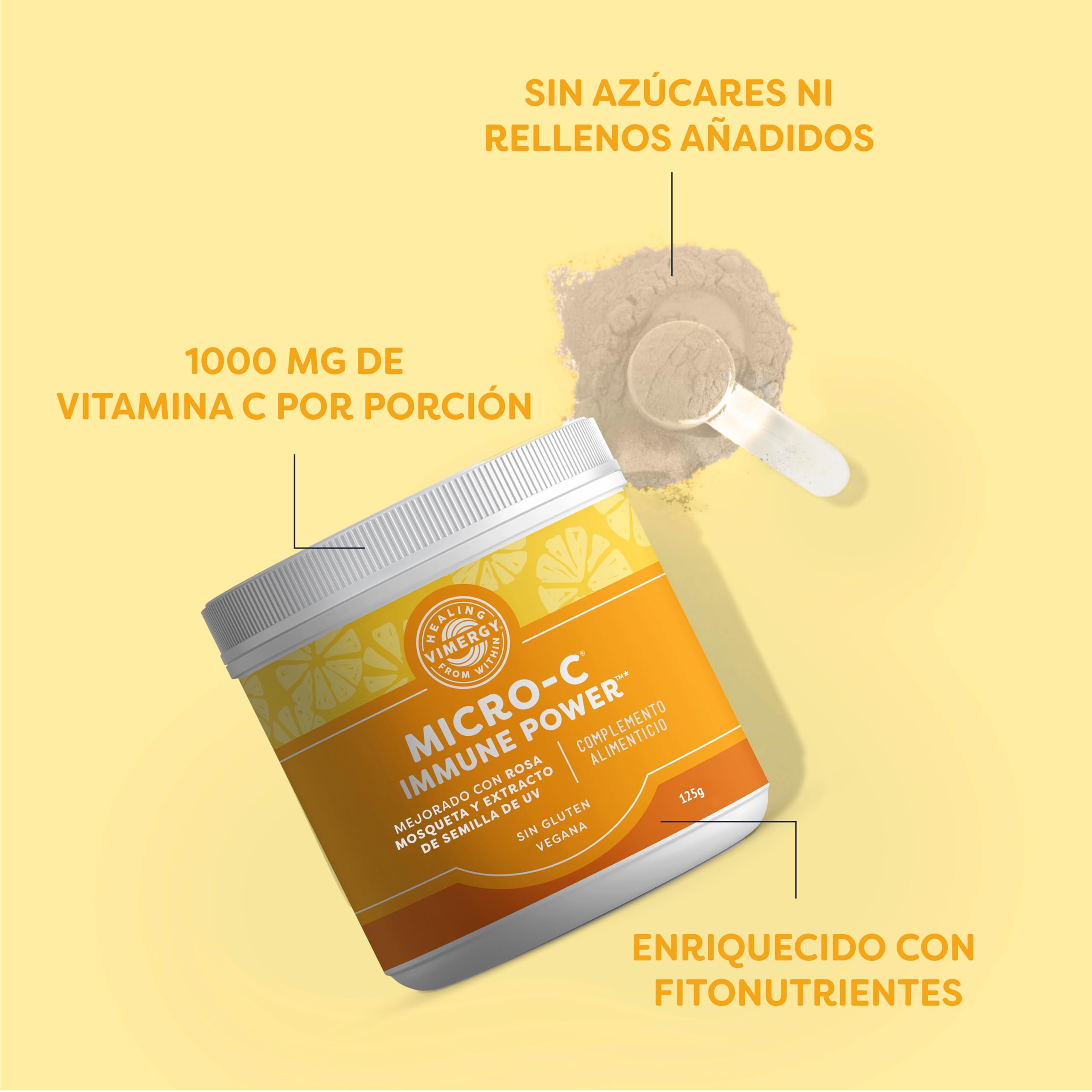 Vimergy Micro-C Immune Power* – 125g, 69 Dosis – Vitamina C Pura en Polvo, 1000 mg – Ácido Ascórbico Suave – – Ayuda al Sistema Inmunológico, Nervioso y Musculoesquelético – Sin Gluten - Vegano