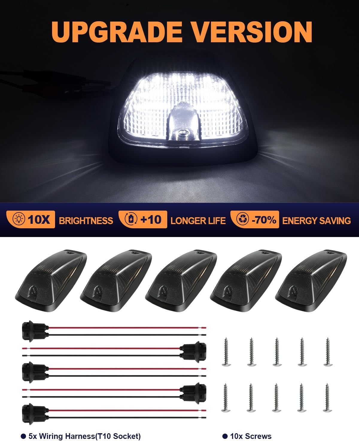 5PCS LED Cab Roof Marker White Lights Compatible with 1988-2002 Chevy GMC CK 1500 2500 3500 5500 6000 6500 7000 7500 Pickup Trucks, Top Clearance Marker Light, Roof Running Light Assembly