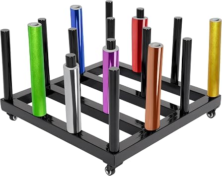 Vinyl Storage Rack Roll Holder - 16-Roll Heavy Duty Steel Media | Rack Rolling Cart, 1200LBS Black Powder-Coated 27.327.416.9in