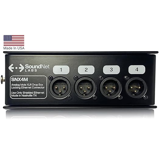 Made in USA 4ch Audio Over Ethernet Drop Box - XLR Over Cat5 - XLR Over Ethernet - 4 Channel Snake - EtherCon Audio Snake - Ethercon Snake (Male)