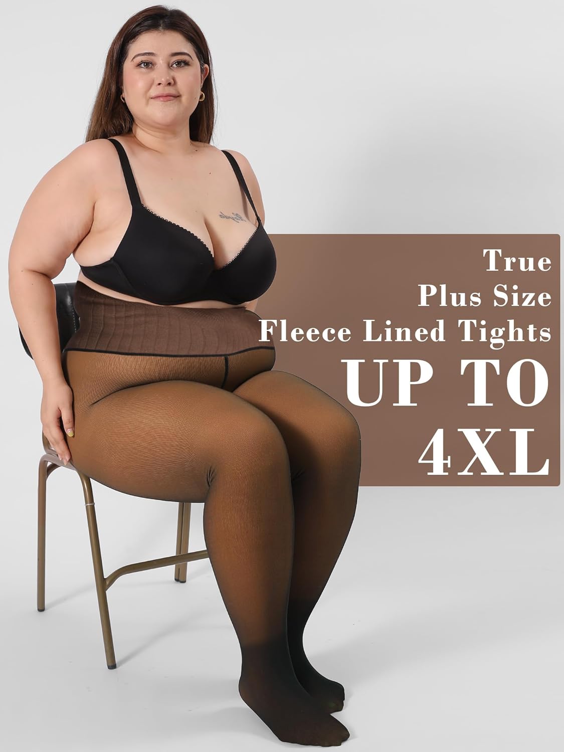 HONENNA High Waist Plus Size Fleece Lined Tights, winter thermal illusion translucent Tights for Women, medias térmicas mujer - Image 4