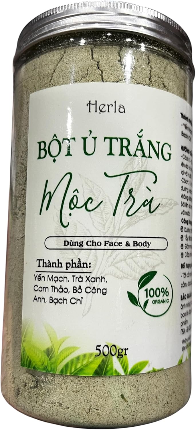 Bột u Trang Moc Tra Xanh Herla Green Tea Face & Body Powder with Yen Mach, Natural Whitening Formula, 500g