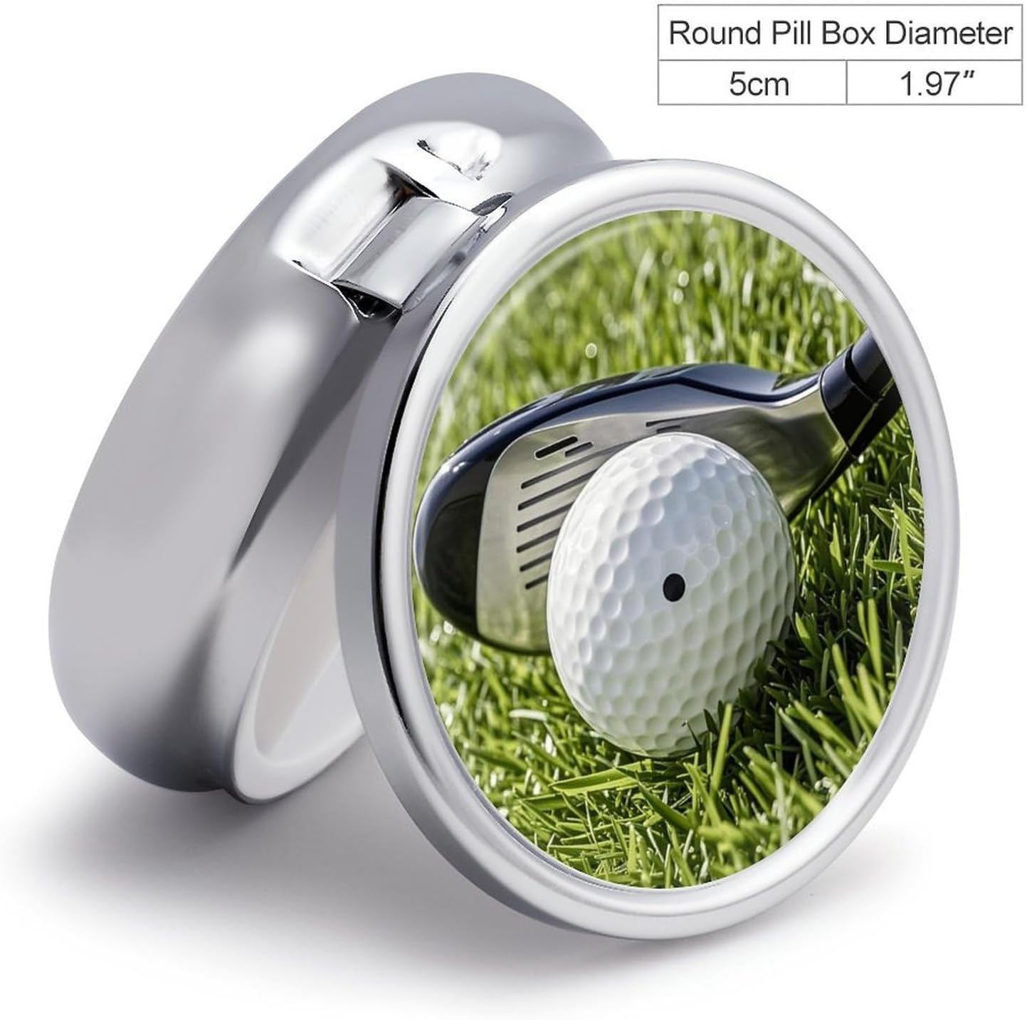 Round Silver Pill Box Small Pill Case for Purse and Pocket 3 Compartment image 2