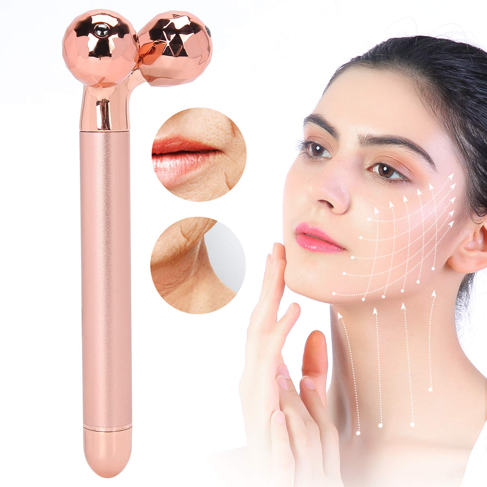 Rodillo de masaje eléctrico, rodillo de masaje facial 3D, masajeador de verrugas faciales, herramienta de estiramiento facial para eliminar la hinchazón y adelgazar
