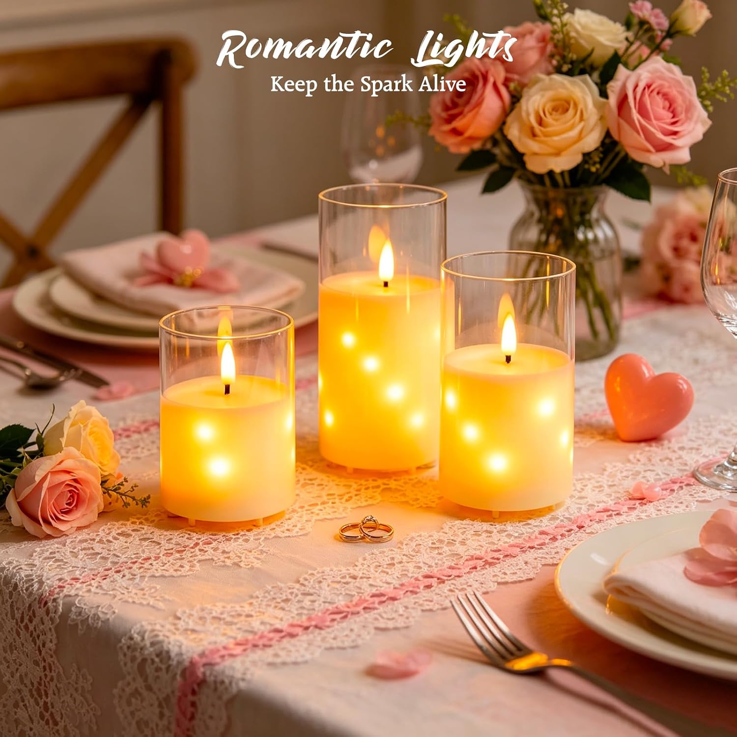 Rechargeable Glass Flameless Candles with Remote Control & Timer, 3D Wick LED Candles, Embedded Fairy String Lights, Real Wax, Clear 3-Pack for Home Decor, Table Centerpiece Decorations image 5