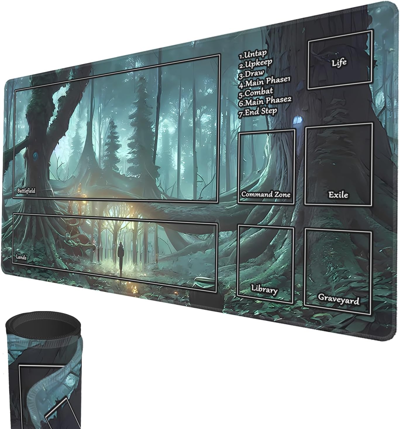 MTG Playmat, 24" x 14" Original TCG Playmats Stitched Edges Smooth Rubber Surface Battle Board Game MTG Playmat with Zones