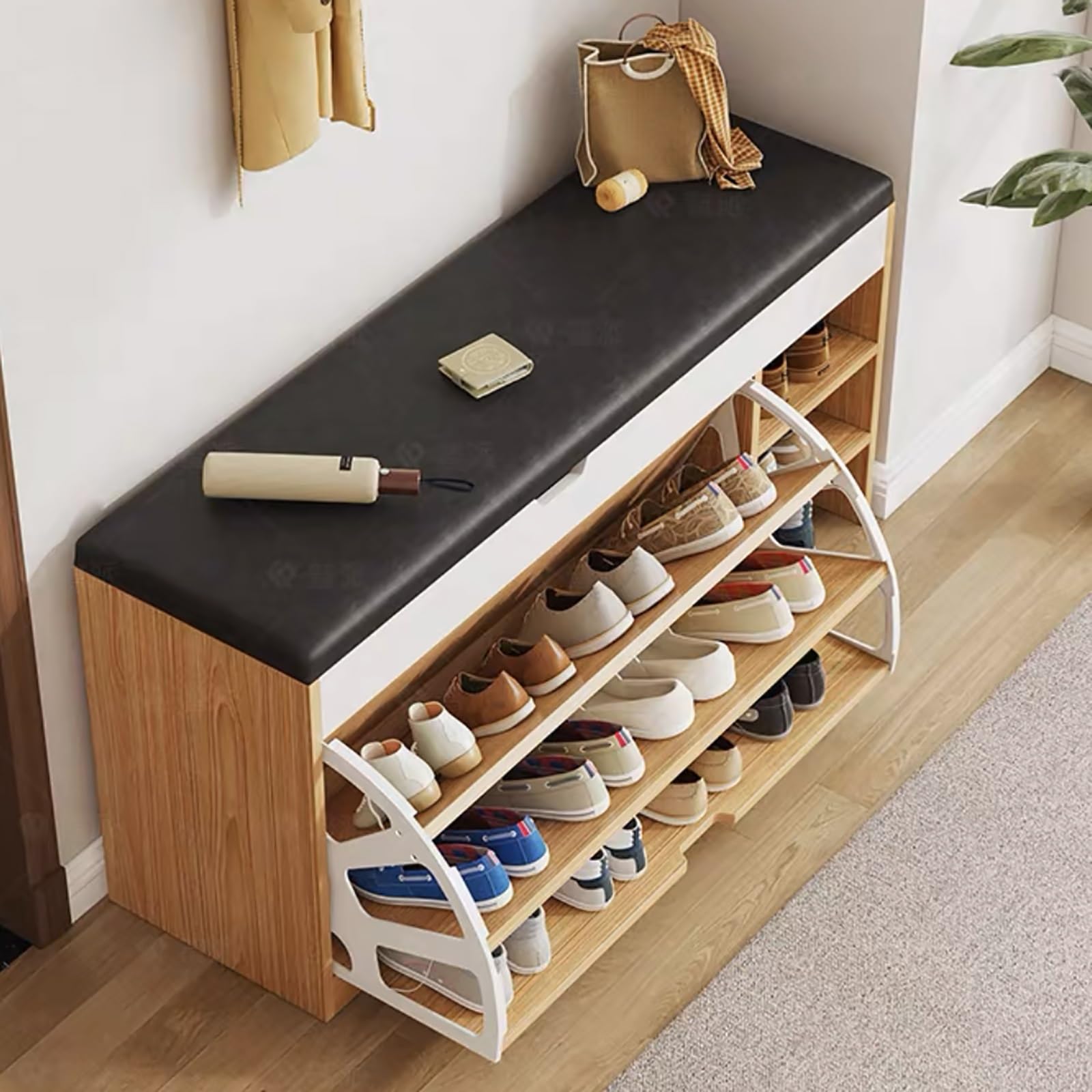 MYUYEE Modern Shoe Storage Cabinet -Shoe Rack Bench For Entryway Hallway, Flip Doors, Bedroom & Living Room Orga Unit(Pastoral Oak-100X30X50Cm)