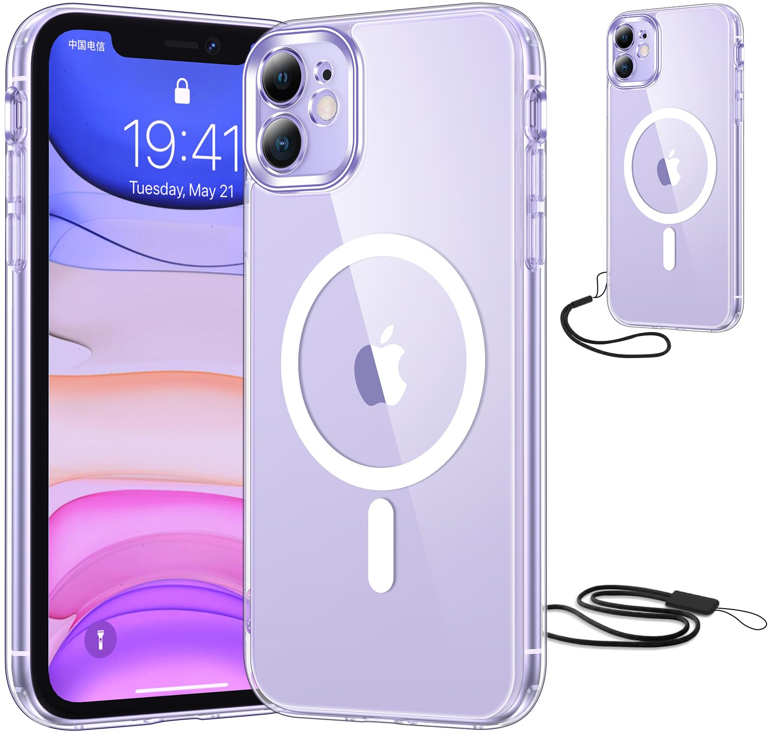 Opkiegrn Magnética Funda para iPhone 13 con Cuerda, Protección Lente Cámara, Compatible con MagSafe, con Negro Cordón Carcasa [Anti-Amarillo] Anti-Choques Ultra Fina Funda para iPhone 13 -Transparente — view 19