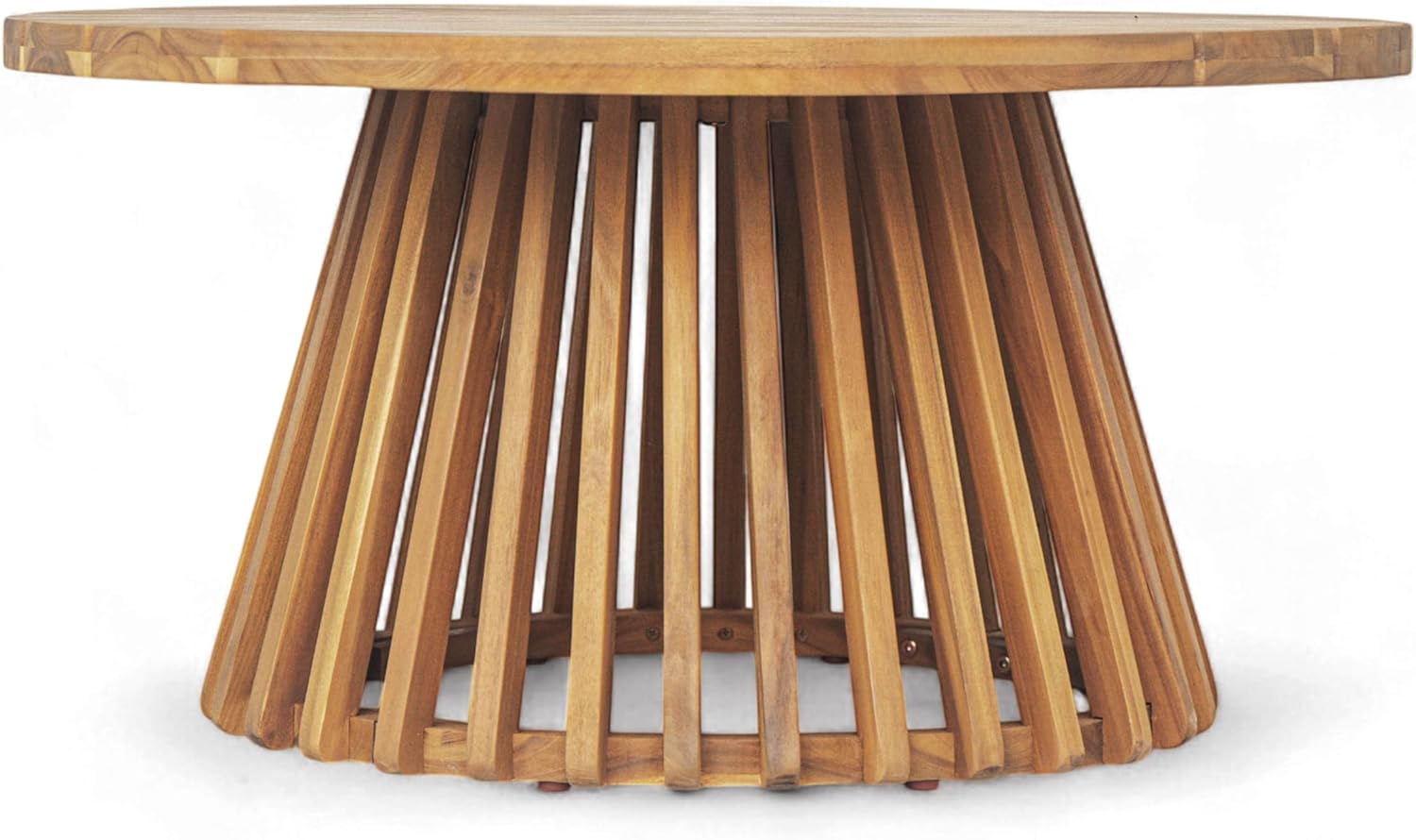 Christopher Knight Home Hakee Acacia Wood Patio Coffee Table, Round Table with Unique Wooden Base for Backyard, Balcony, Stylish Indoor/Outdoor Table, Easy Assembly, 31.5" x 31.5" x 16", Teak