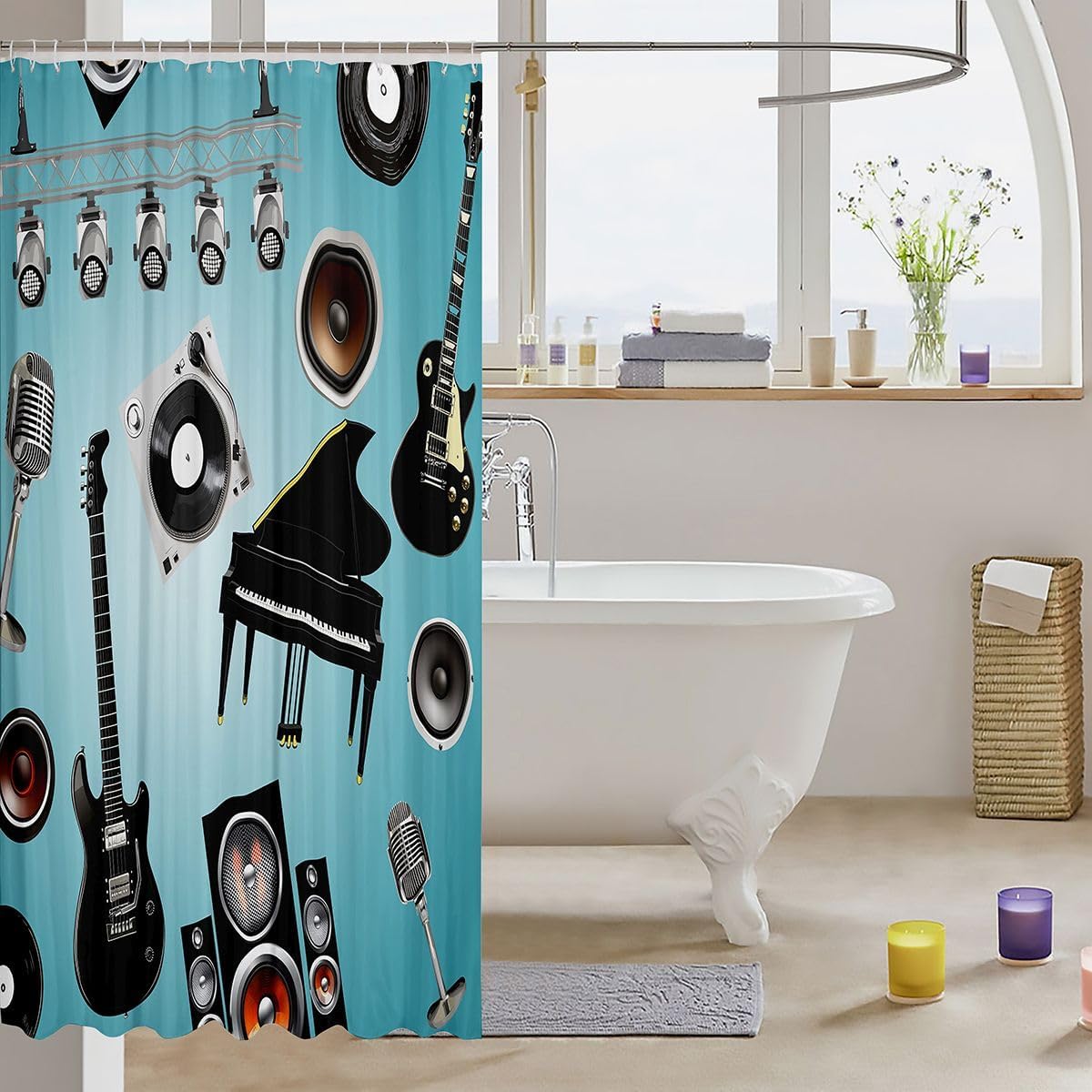 jejeloiu Music Shower Curtain for Bathroom Decor Musics Fans Lovers Bath Curtain for Stalls Bathtubs Guitar Bathroom Accessories Piano Waterproof Polyester Fabric with 12 Hooks 72"x72" image 3