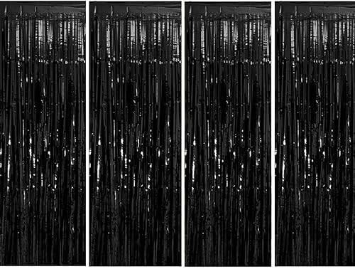 Cortina de flecos de papel de aluminio rojo y verde, 4 cortinas de oropel de 3.28 x 8.2 pies, telón de fondo para cabina de fotos, telón de fondo