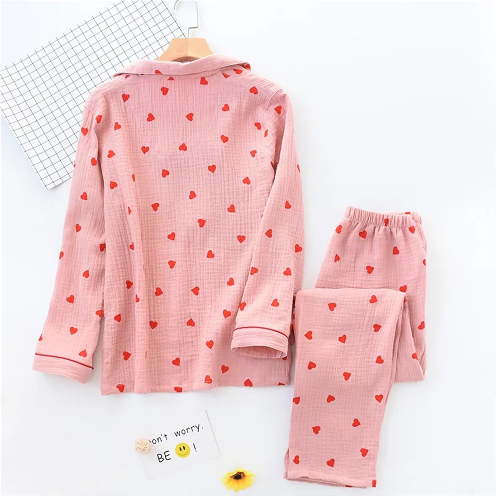 Pijamas de Mujer Conjuntos de Pijamas de otoño for Mujer, Ropa for el hogar, Pijamas de algodón Estampados, Ropa de Dormir for Mujer, Ropa de casa(Yellow,L)