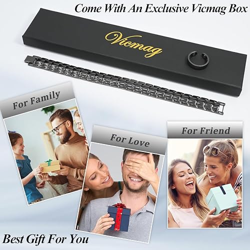 Miniatura 8 de Vicmag Pulsera magnética de cobre para hombre, imán de doble fila, regalo de joyería de cobre puro sólido con herramienta de ajuste, Metal, Sin
