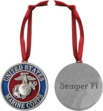 Heritage Pewter Marines Ornament - Eagle Globe & Anchor | Hand-Sculpted Christmas Tree Ornament | Intricately Crafted Metal Pewter Alma Mater Inlay