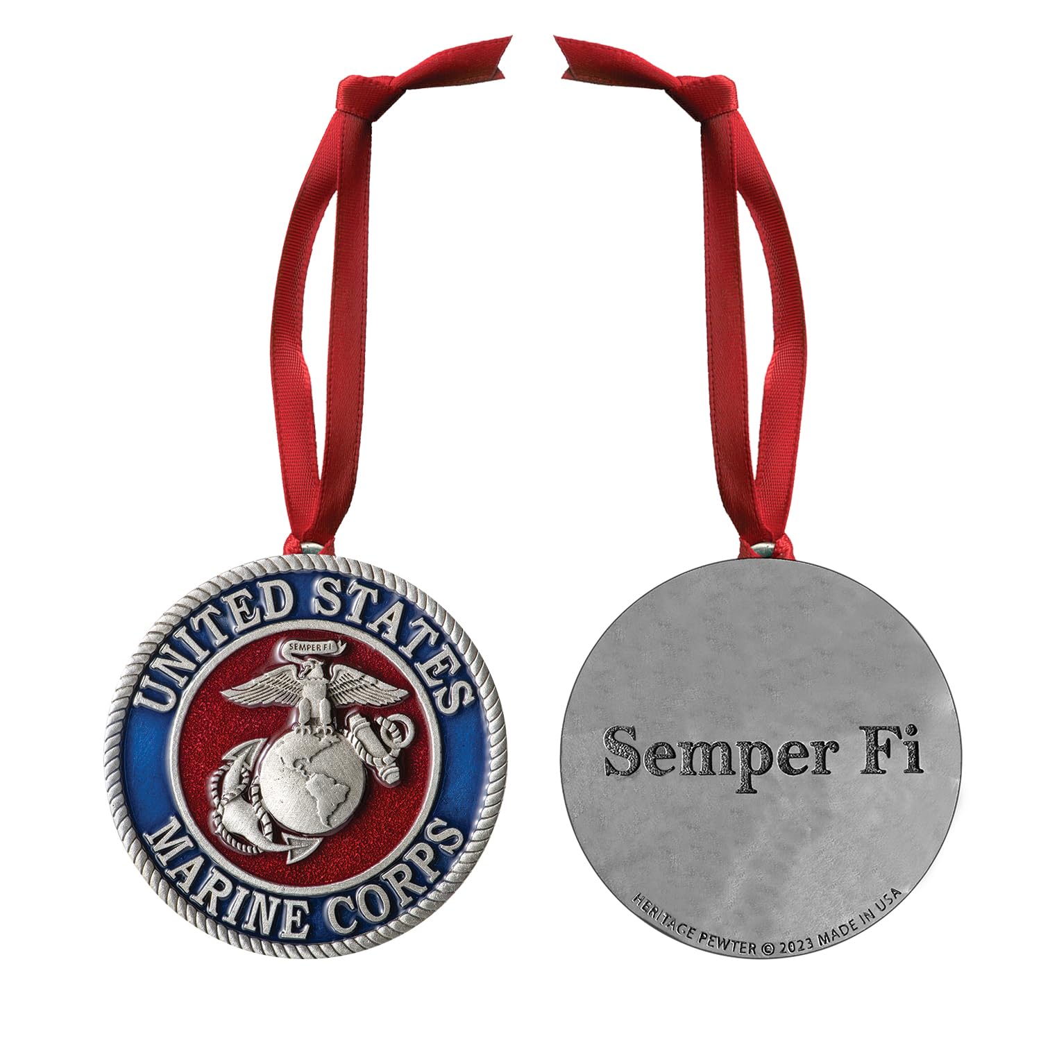 Heritage Pewter Marines Ornament - Eagle Globe &amp; Anchor | Hand-Sculpted Christmas Tree Ornament | Intricately Crafted Metal Pewter Alma Mater Inlay