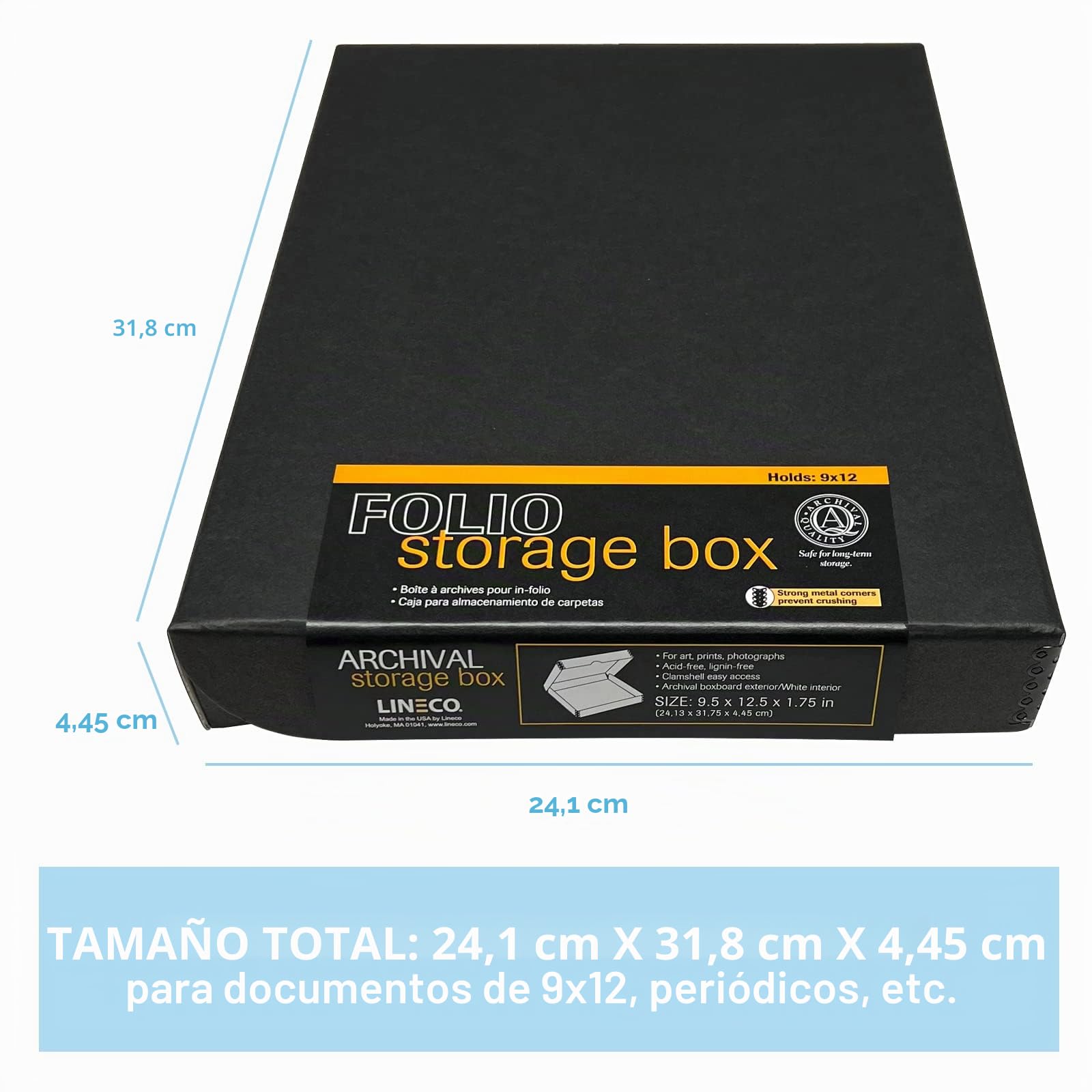 Lineco Archival Folio Box Negro 24.1x31.8x4.4 cm, paquete de 2