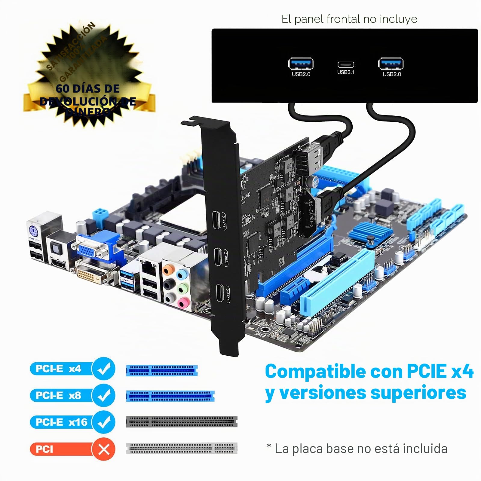 Tarjeta de expansión PCIe, USB 3.2 gen2 10Gpbs con 3 Puertos USB C y 2 Puertos internos (1x Type A, 1x Type E A Key 20 Pin) for Desktop Personal Computer