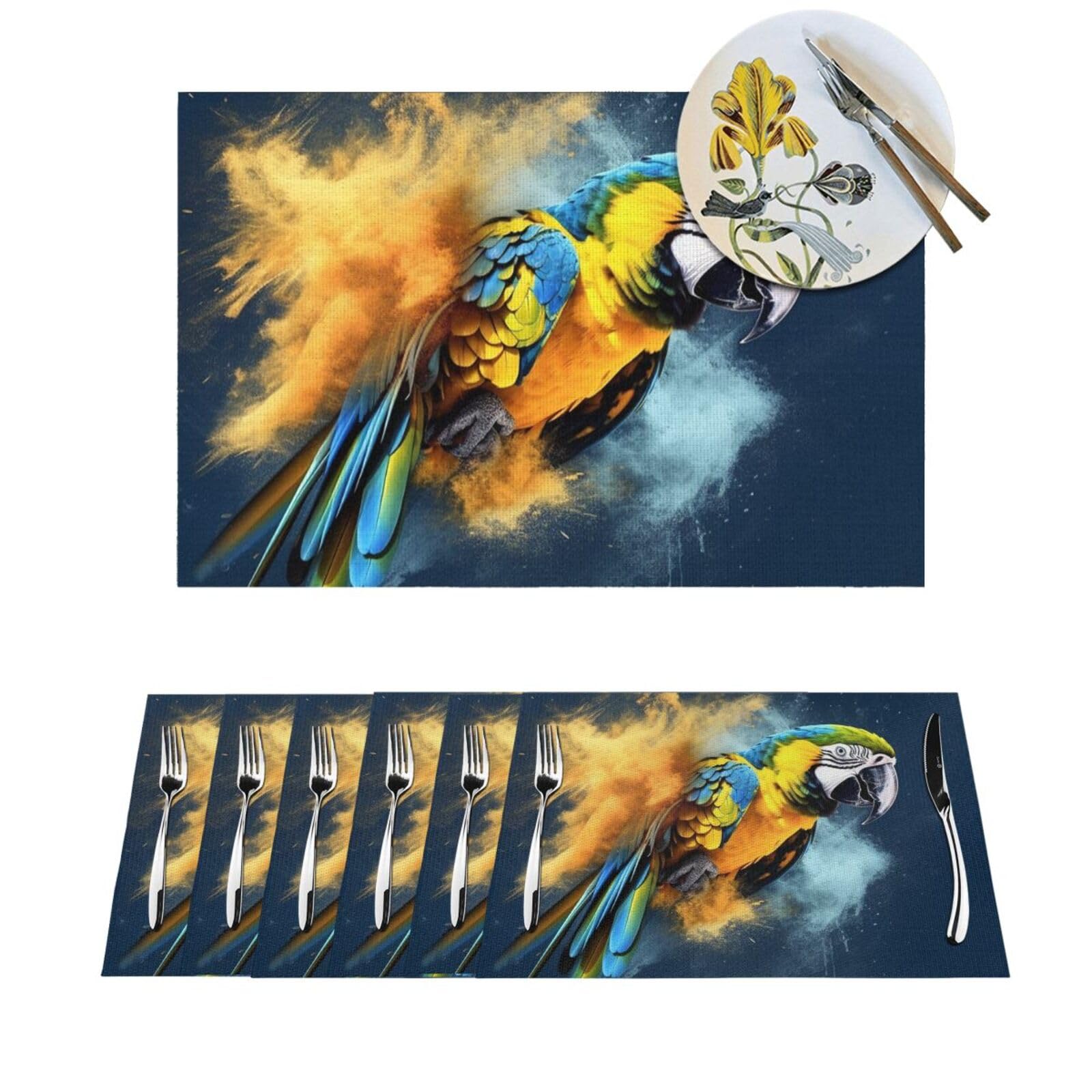 Set de table antidérapant PVC oiseau perroquet 30,5x45,7 cm lot de 4