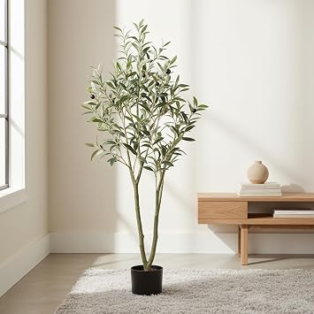 CLEVICH Artificial Olive Tree, Faux Plant with Lifelike Leaves for Modern Home Decor & Housewarming Gift, Fake Olive Tree Indoor Outdoor for Home Office Garden Decor 120cm