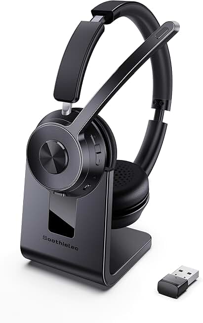 (Upgraded Version) Wireless Headset, Bluetooth Headset with Noise Cancelling Microphone, Best Headphones with Mic Mute &amp; USB Dongle for PC/Computer/Laptop/Cell Phones/Remote Work/Call Center