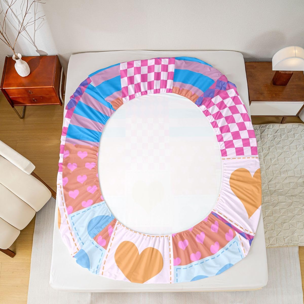Erosebridal Plaid Sheet Set Rainbow Love Hearts Twin Sheets Set for Toddler Boys | Magenta Blue Checkerboard Geometric Checkered Grid Fitted Sheet,Valentines Day Decorations