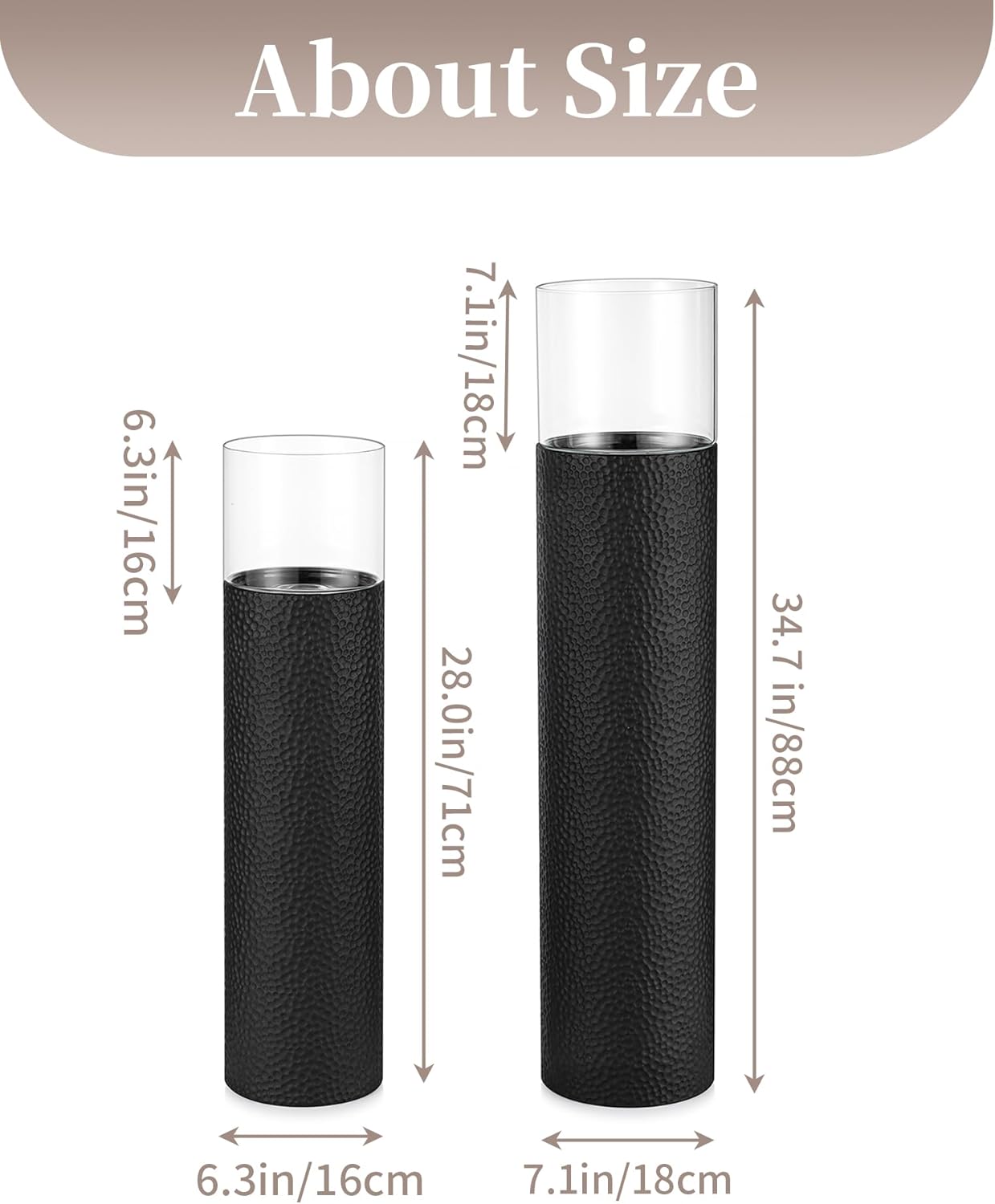 Sziqiqi Tall Floor Candle Holders: 34/27 inch Hurricane Pillar Candleholders Set of 2 for Home Decor - Large Black Cylinder Candle Stand for Outdoor Porch Living Room Fireplace