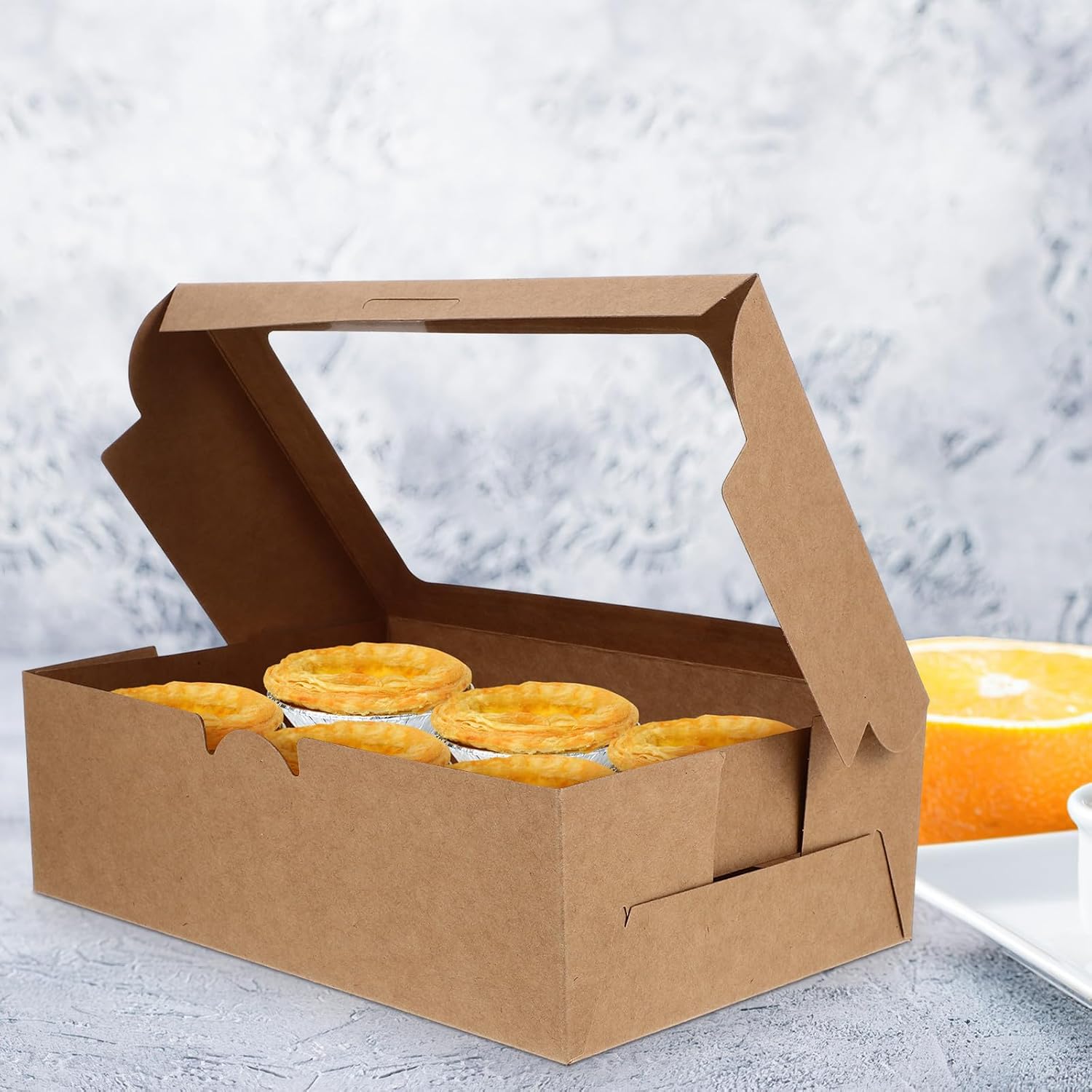 HOMSFOU 10pcs Bakery Boxes with Window, 350g Imported Kraft Paper Cake Boxes for Pastry and Cupcake Packaging, 6-cavity Egg Tart Containers for Home Baking and Party Use